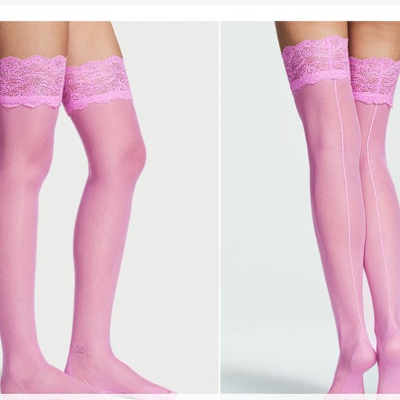 VS VERY SEXY Lace Top Thigh Highs with Reinforced Heel Color Pink Hosiery NWT - Picture 1 of 12